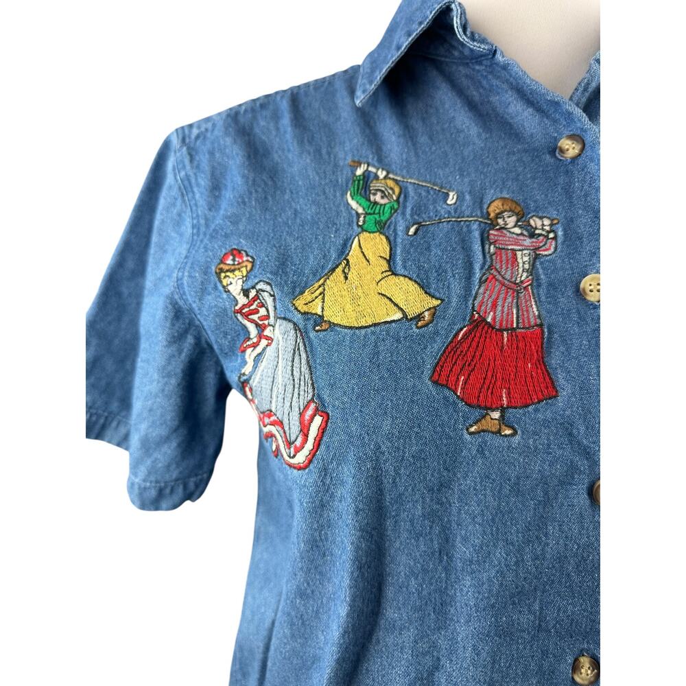 Vintage Golf Cambridge Dry Goods Country Store Denim Shirt Button Front Medium - Picture 5 of 15